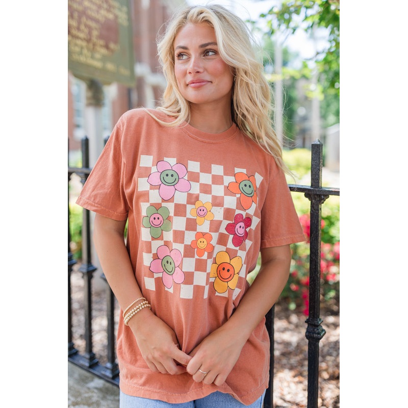 Daisy Checkered Fall Rust Graphic Tee FINAL SALE