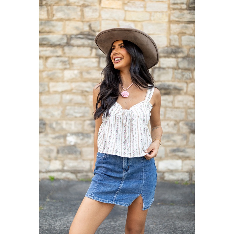 Floral Daydream Ivory Floral Woven Tank