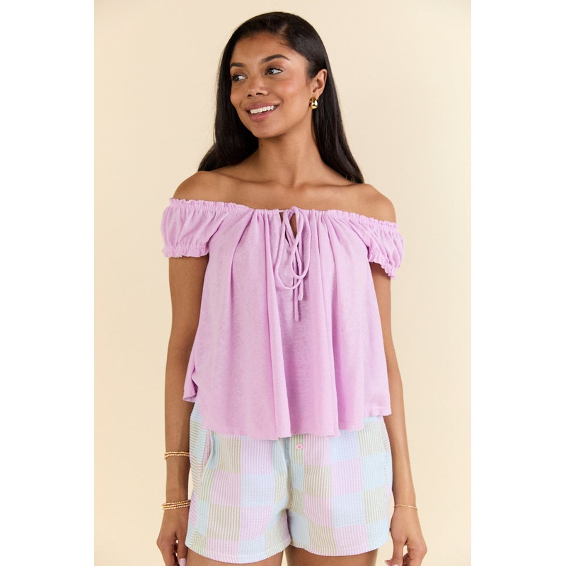 Minimal Essence Purple Off To Shoulder Knit Top