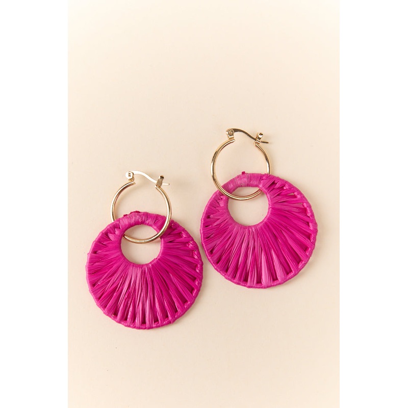 Pink Raffia Wrapped Disc Earrings