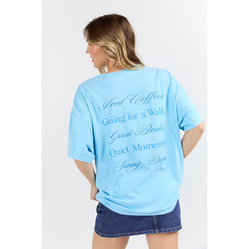 Simple Pleasures Aqua Blue Oversized Graphic Tee