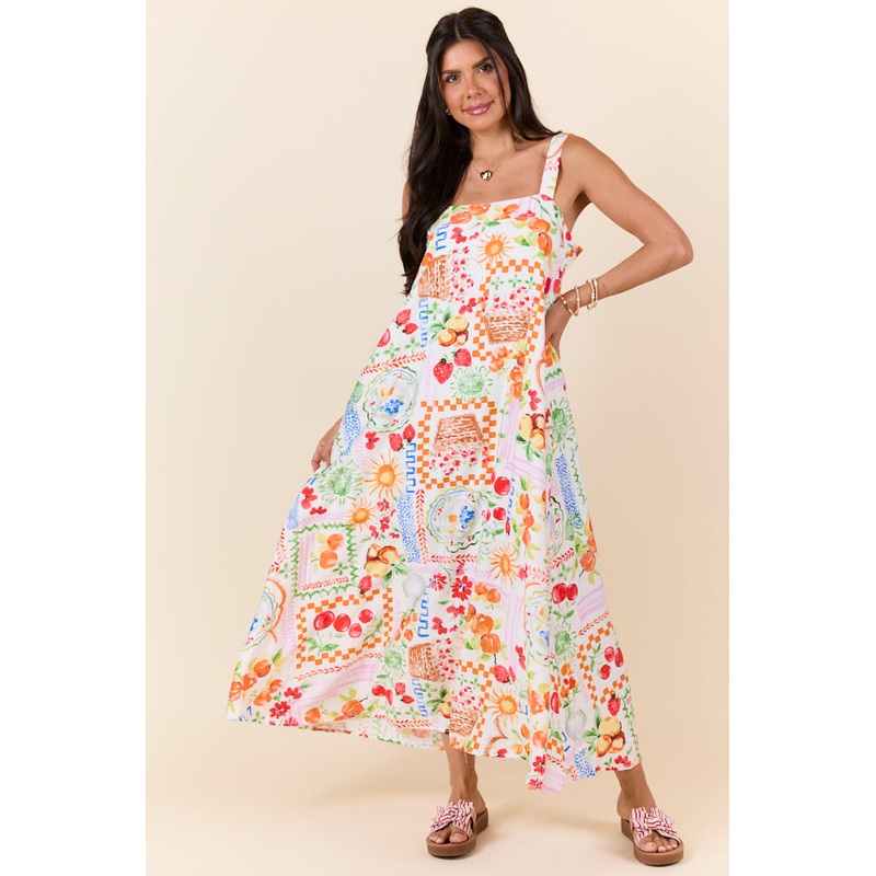 Sunkissed Zest Fruit Print Maxi Dress