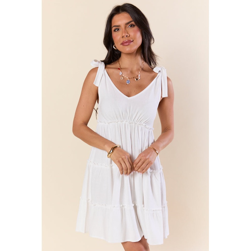 Sweetly Tied White Tie Shoulder Mini Dress