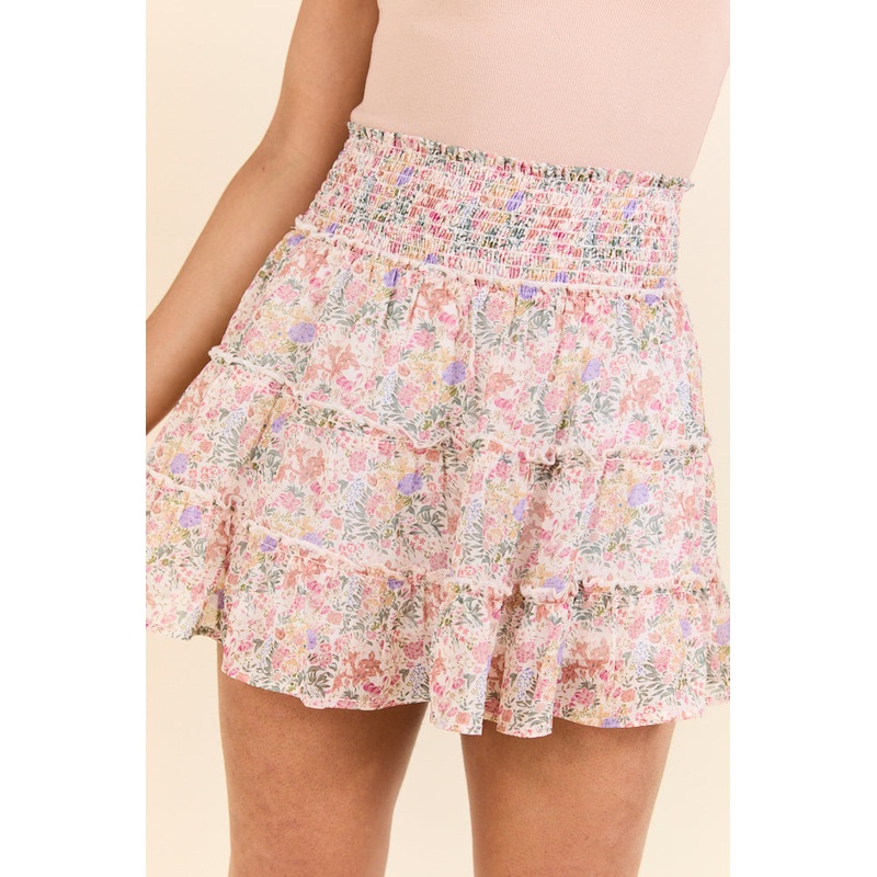 Through The Garden Ivory Multi Floral Skort