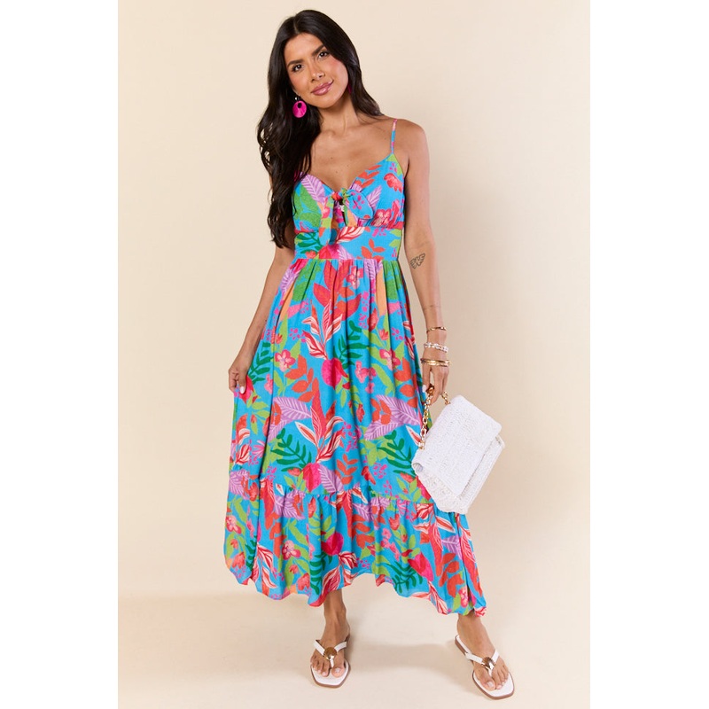 Tropical Touch Green Floral Maxi Dress