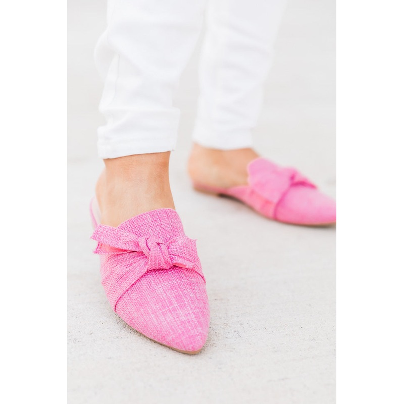 Audry Pink Tweed Bow Mule Flats FINAL SALE