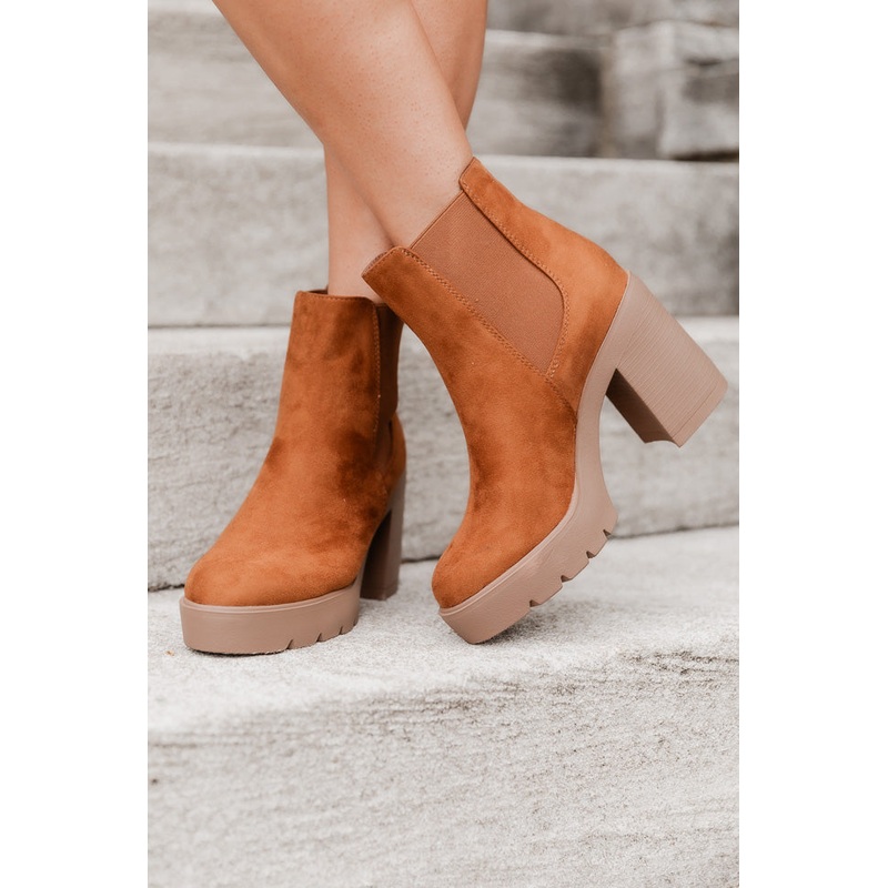 Barbara Camel Suede Platform Booties FINAL SALE