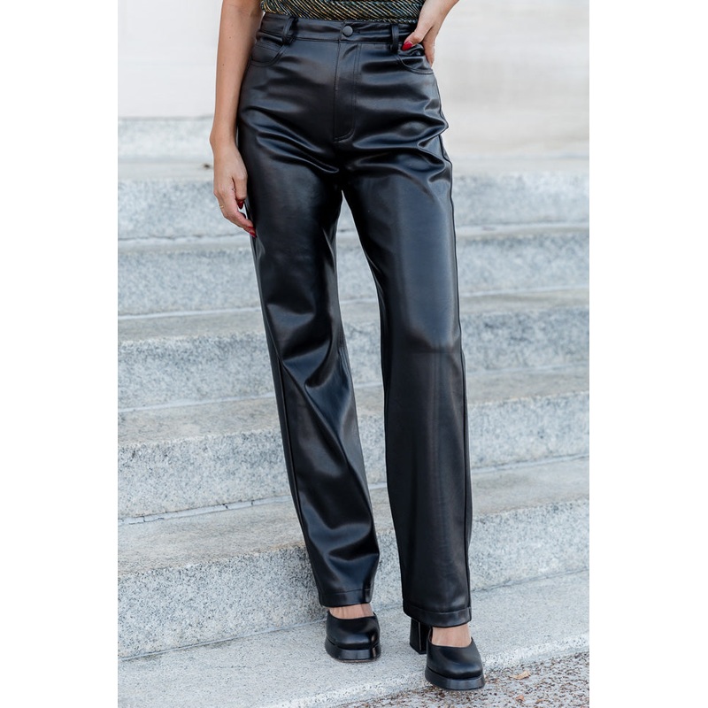 Be True To You Black Faux Leather Straight Leg Pants FINAL SALE