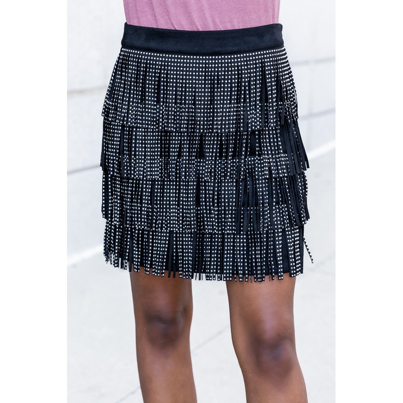 Born To Fly Black Studded Fringe Skirt FINAL SALE
