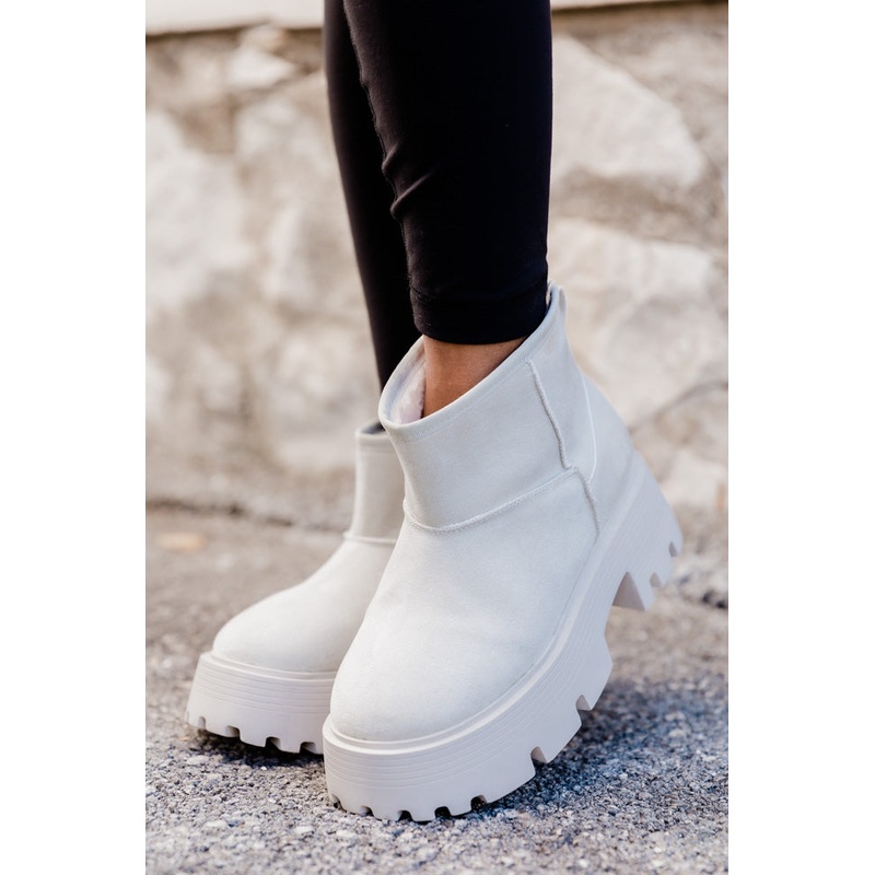 Kate Off White Suede Lug Ankle Booties FINAL SALE