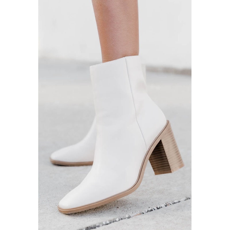 Lyla Cream Classic Square Toe Booties FINAL SALE