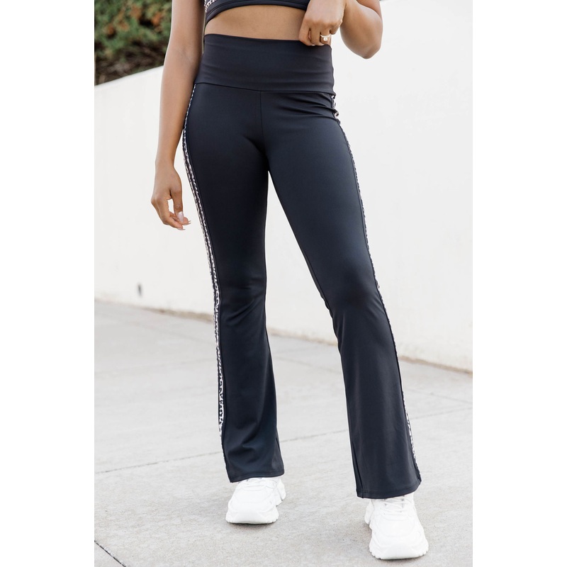 Push Yourself Black And Leopard Flare Leggings FINAL SALE