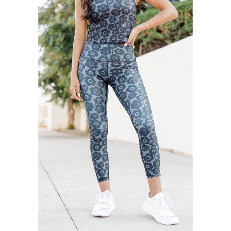 Raise The Standard Black And Grey Floral Active Leggings FINAL SALE
