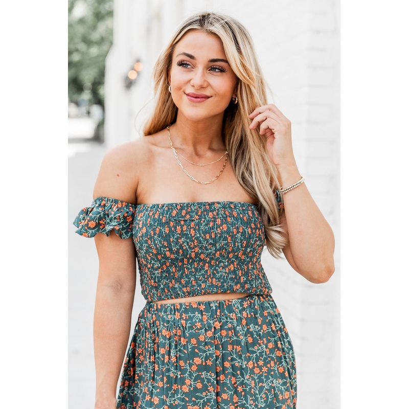 Slipped My Mind Dark Teal And Orange Floral Printed Blouse FINAL SALE