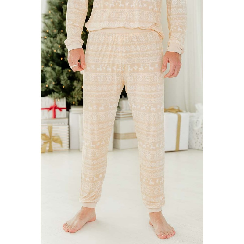Snowy Days Men Beige and Ivory Fair Isle Pajama Pant FINAL SALE