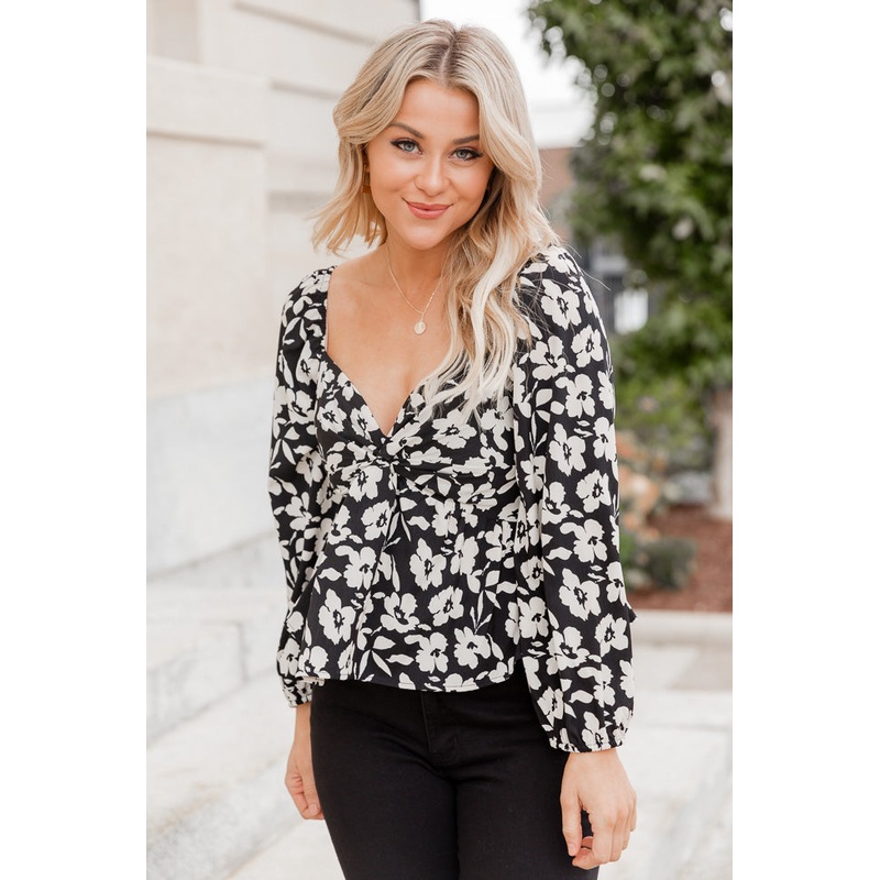 Bold Adventures Black Floral Twist Front Blouse FINAL SALE