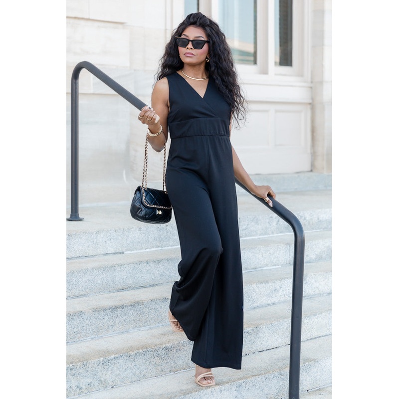 Cocktail Hour Black V-Neck Jumpsuit FINAL SALE