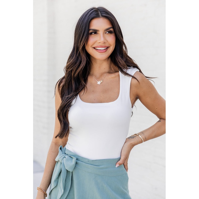 Head In the Clouds Ivory Wide Strap Tank Bodysuit FINAL SALE