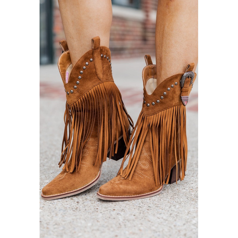 Jayde Camel Fringe Booties FINAL SALE