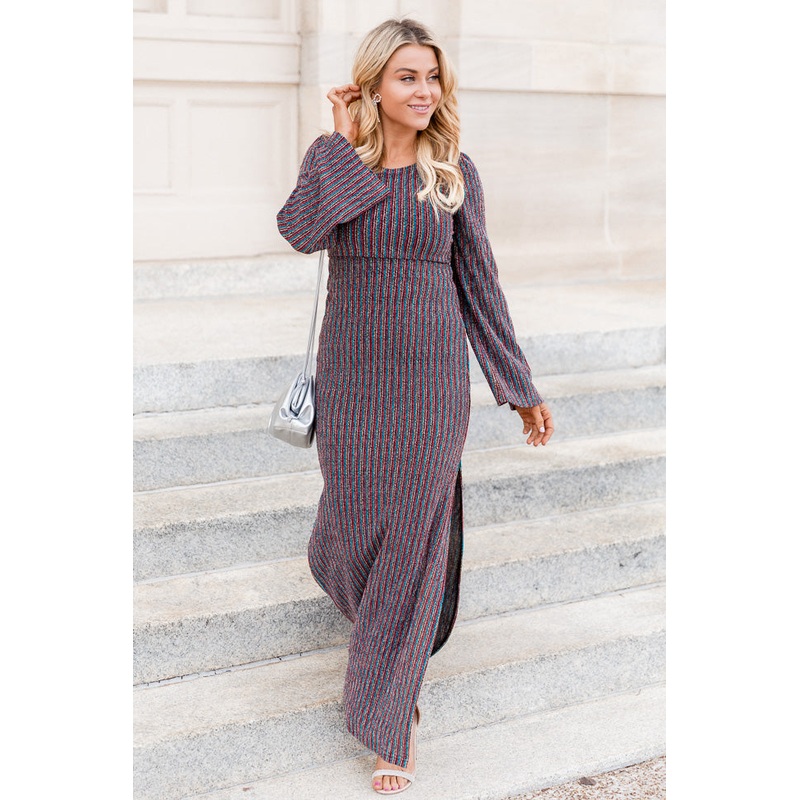 Joyful Journey Multi Color Shimmer Long Sleeve Maxi Dress FINAL SALE