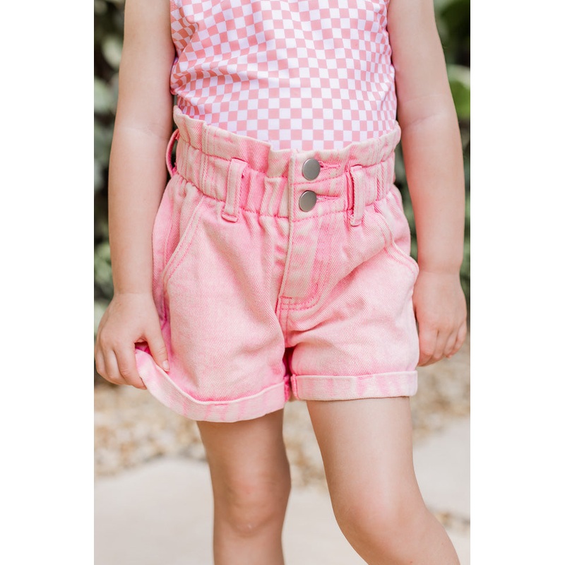 Kid’s All The Pretty Girls Pink Paperbag Acid Wash Shorts FINAL SALE