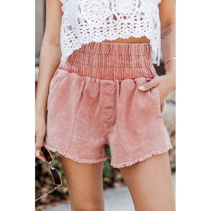 Let’s Run Away Rust Acid Wash Smocked Shorts FINAL SALE