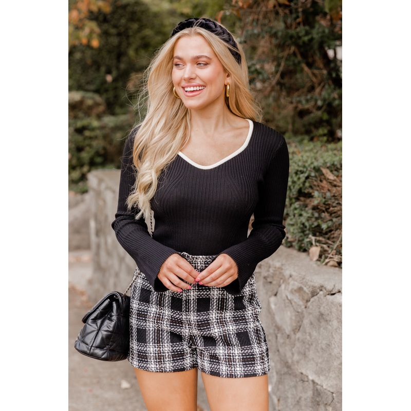 Make A Move Black And Ivory Contrast Trim Sweater FINAL SALE
