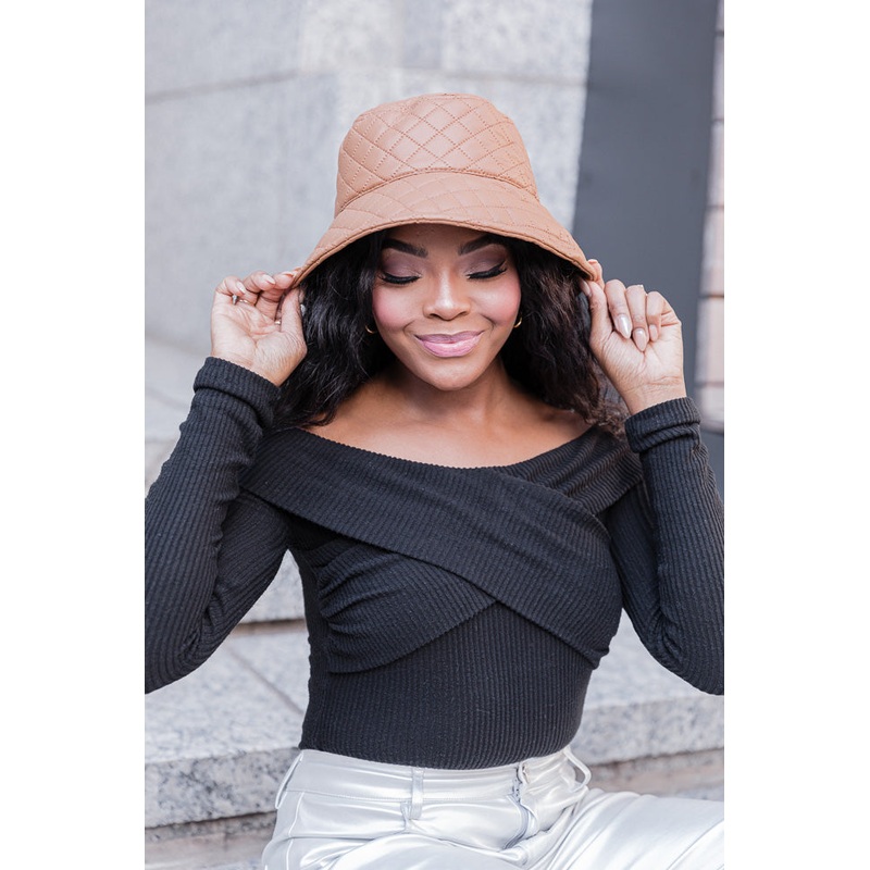 Quilted Camel Leather Bucket Hat FINAL SALE