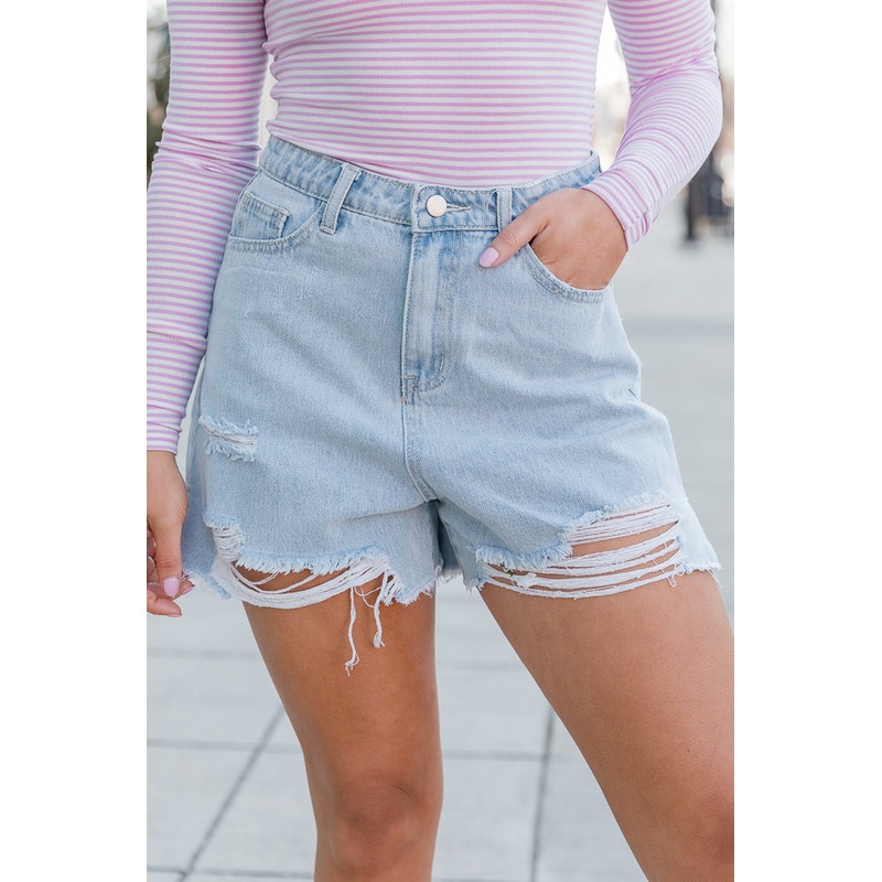 Stand Out Light Wash Distressed Denim Shorts FINAL SALE