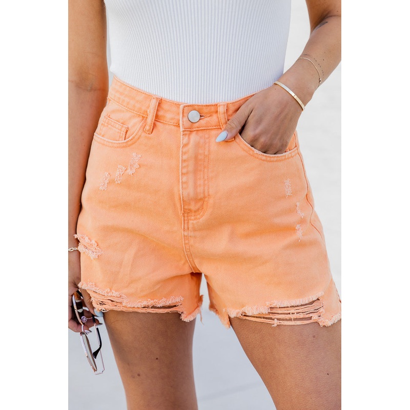 Stand Out Orange Distressed Denim Shorts FINAL SALE