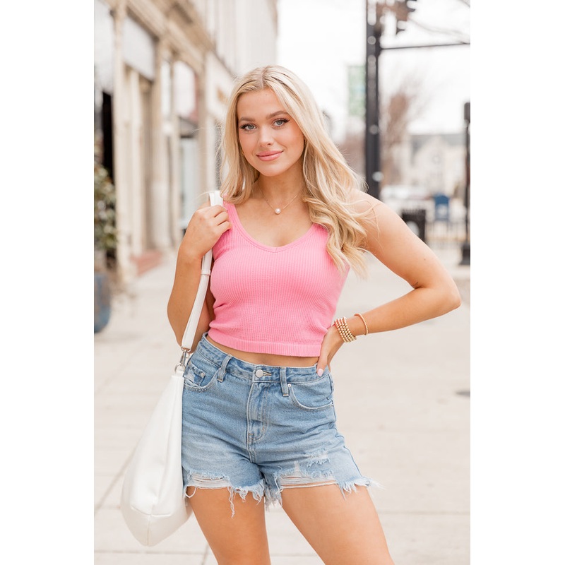 When You’re Around Pink Ribbed Knit V-Neck Brami FINAL SALE