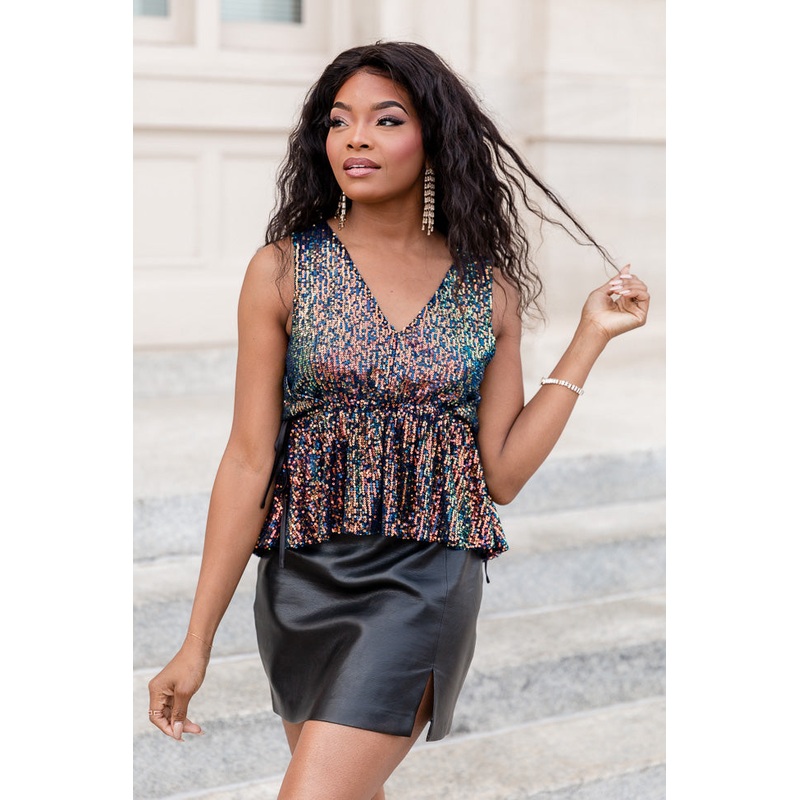 You’re So Right Bronze Multi Sequin V-Neck Tank FINAL SALE