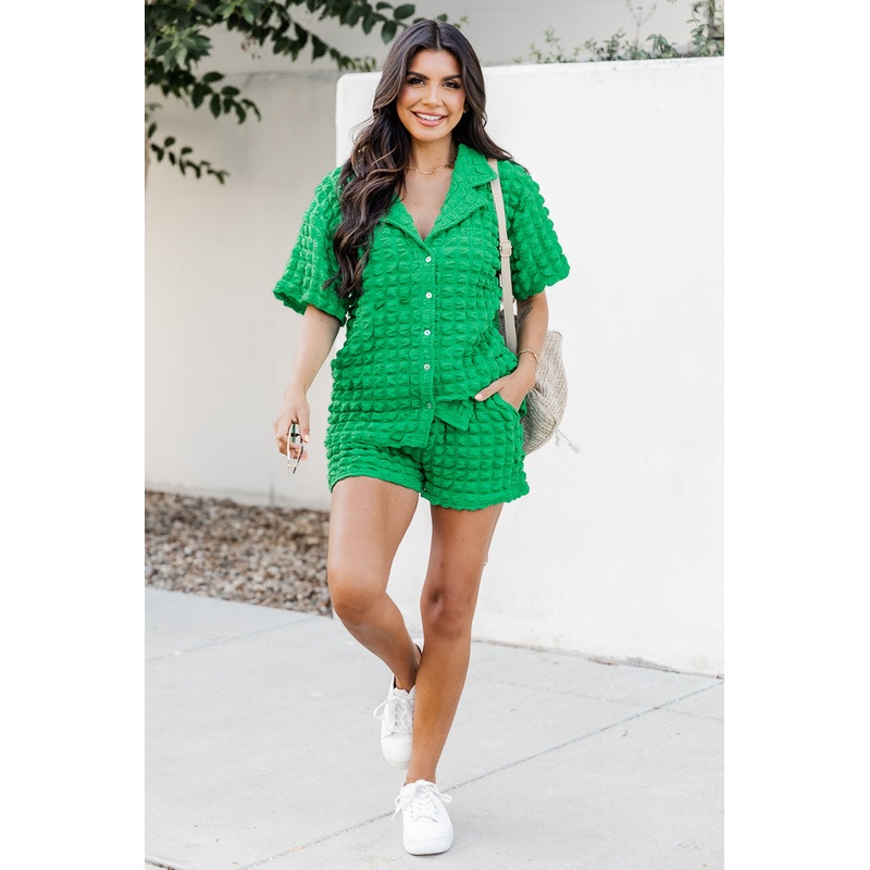 A Dream Life Kelly Green Bubble Collared T-shirt and Shorts Set FINAL SALE