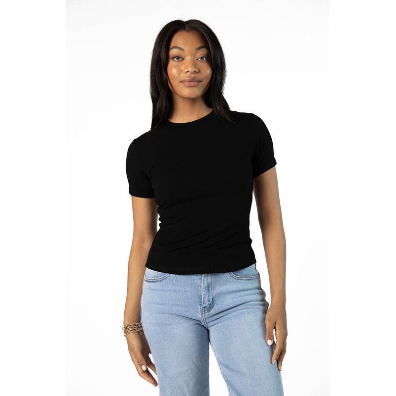 Everyday Essential Black Ribbed Crew Neck Tee