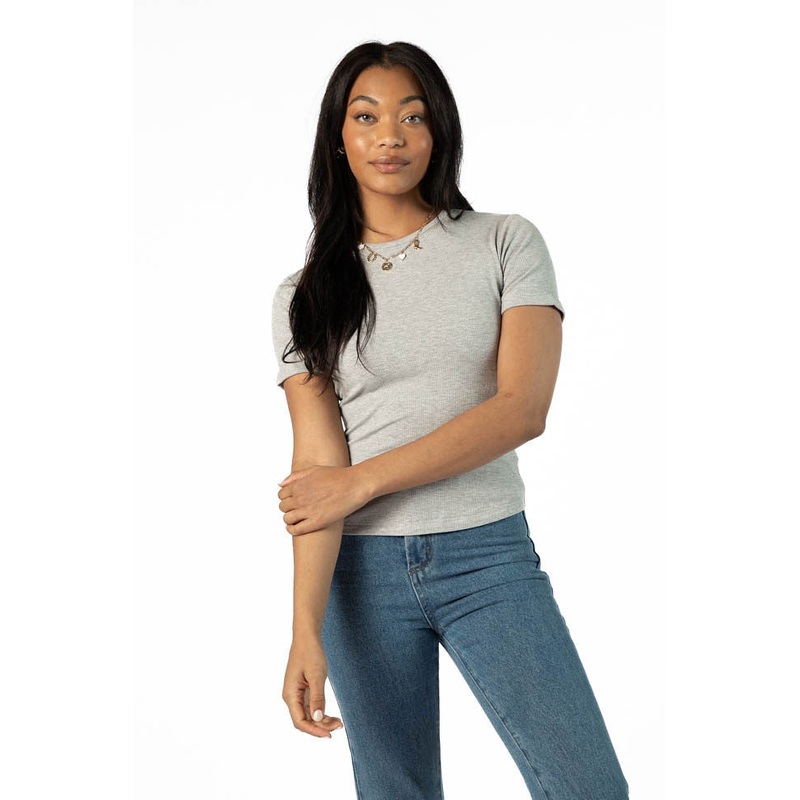 Everyday Essential Grey Ribbed Crew Neck Tee