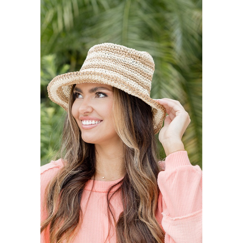 Ivory Striped Woven Bucket Hat