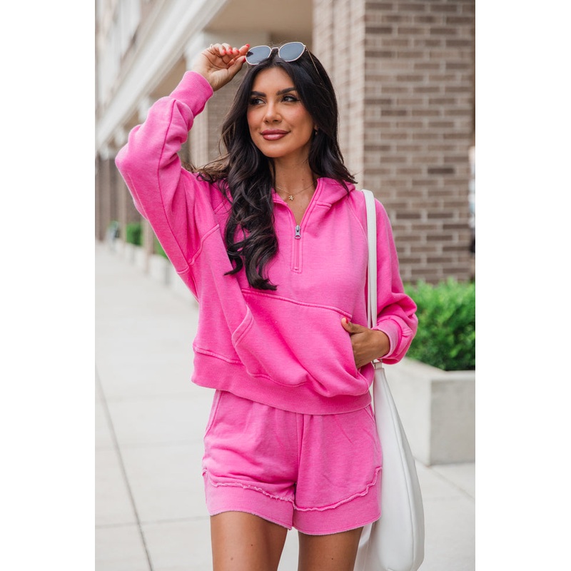 Learn As You Go Pink Acid Washed Quarter Zip Pullover