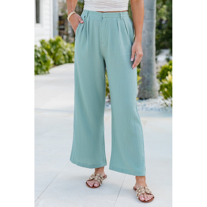 Off To Brunch Sage Gauze Trousers FINAL SALE