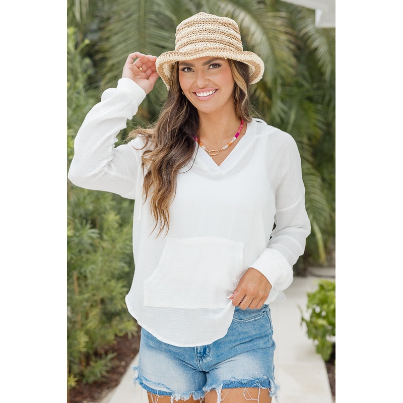 Stay With Me Ivory Hooded Gauze Pullover FINAL SALE