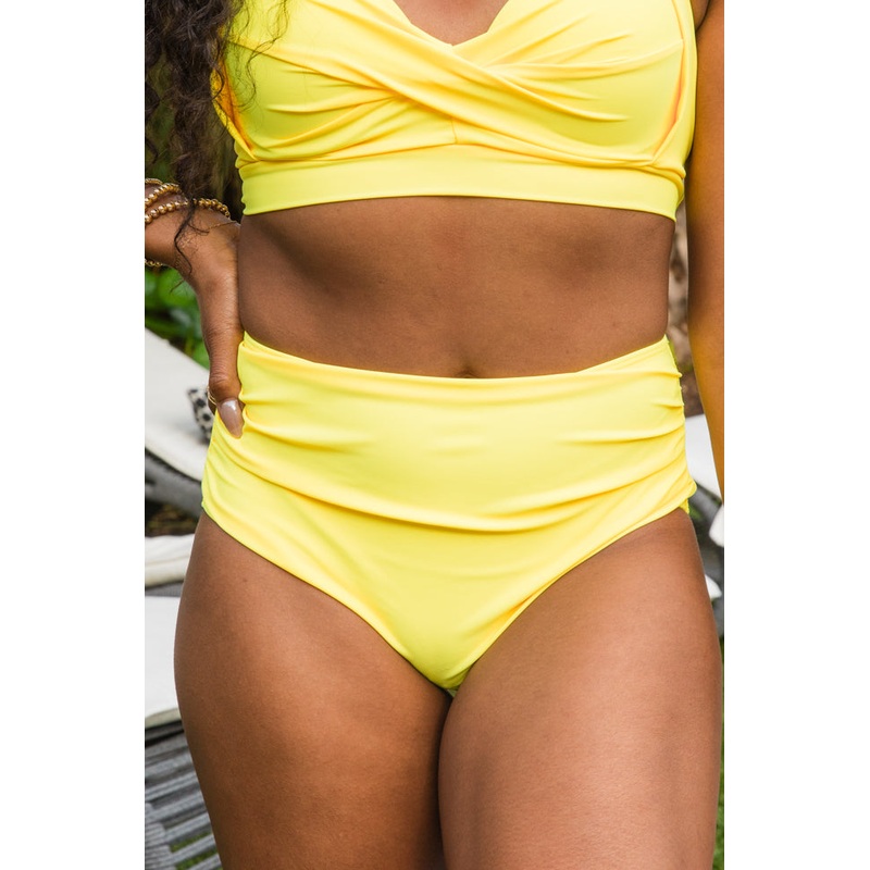 Castaway With Me Yellow High Waisted Solid Bikini Bottoms FINAL SALE