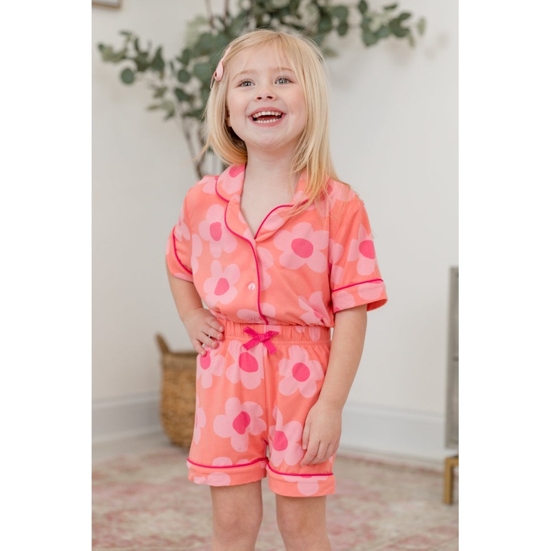 Kid’s Good To Get Away Orange and Pink Floral Pajama Set FINAL SALE