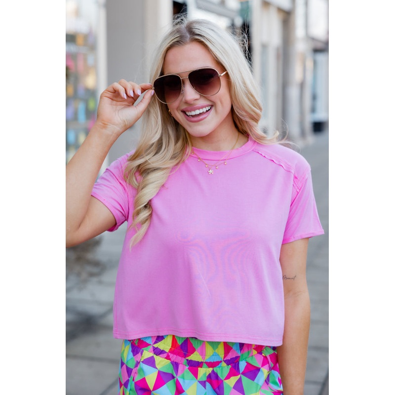 One Step Ahead Pink Cropped Tee