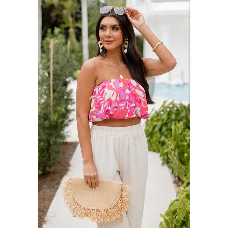 Perfect Forecast In Fierce Floral Strapless Top