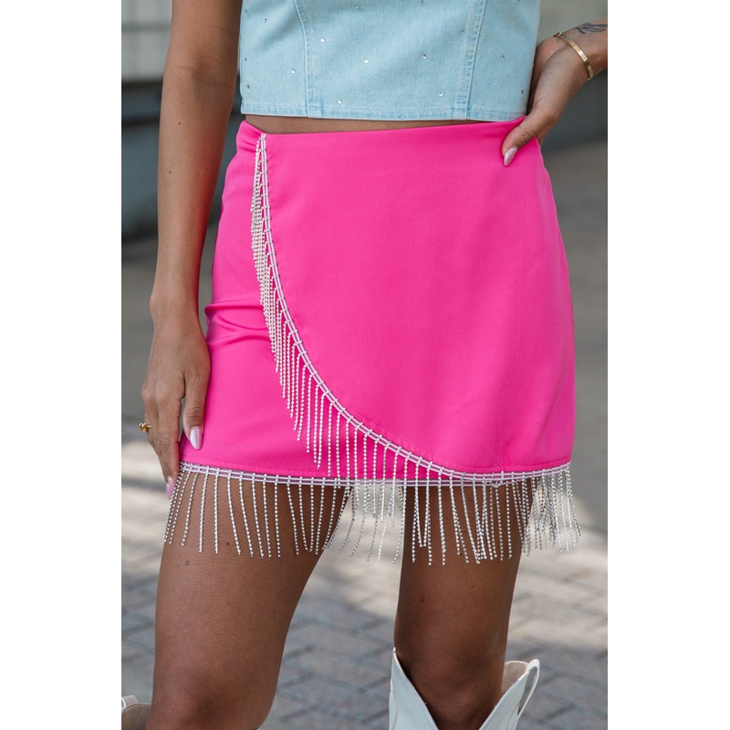 Soundtrack To The Summer Pink Rhinestone Fringe Hem Wrap Skort FINAL SALE