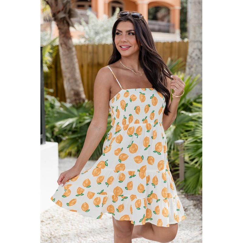 Tea With You Lemon Printed Gauze Dress