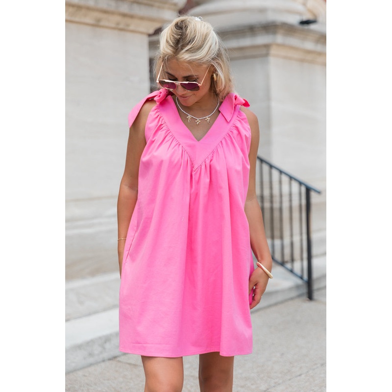 Good Reminder Pink Shoulder Tie Romper FINAL SALE