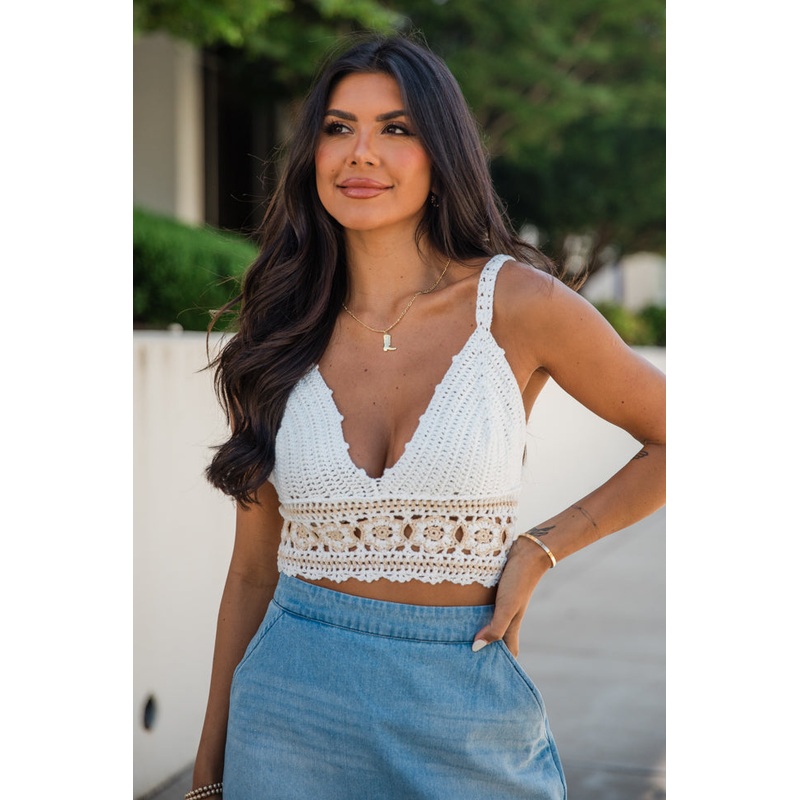 Headliner Ivory and Beige Crochet Tank