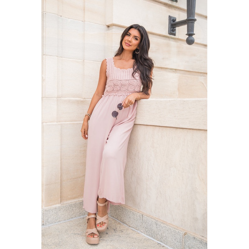 Keep The Peace Nude Crochet Top Jumpsuit FINAL SALE