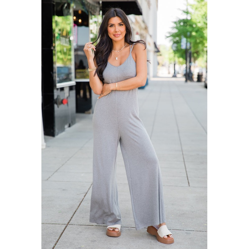 Let Me See You Grey Knit Jumpsuit