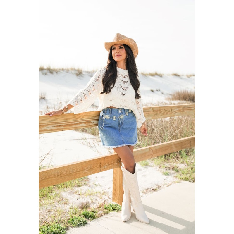 Saltwater Escape Cream Open Knit Scallop Detail Sweater FINAL SALE